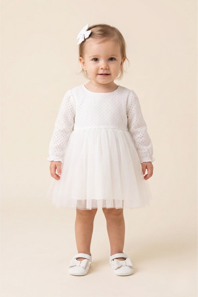 Le Mabelle Baby Girl Dress with White Scallop Blouse and Tulle Skirt - Melissa