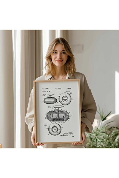 Pegziz Curling Sport Stone Patent Drawing Chart Sports Wall Decor Painting