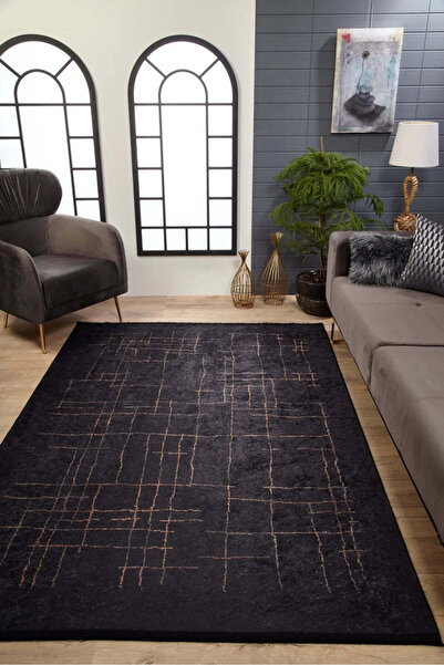 halinet Halı.Net Anthracite Modern Washable Non-Slip Living Room Carpet Haln-...
