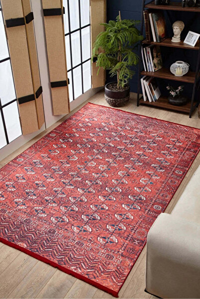 halinet Halı.Net Red Ethnic Bohemian Washable Non-Slip Living Room Carpet Hal...