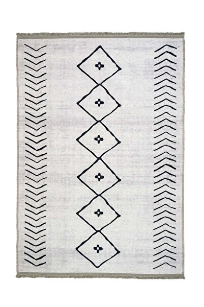 halinet Halı.Net White Ethnic Bohemian Washable Non-Slip Living Room Carpet P...