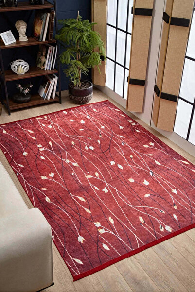 halinet Halı.Net Red Modern Washable Non-Slip Living Room Carpet Haln-Hln1656