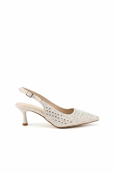SHOEBELLAS Redde Bej Mini Taş Detaylı Kadın Topuklu Ayakkabı