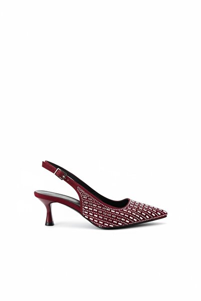 SHOEBELLAS Redde Bordo Mini Taş Detaylı Kadın Topuklu Ayakkabı