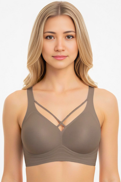 Homay Laser Cut Seamless Bra with Cross Detail on the Front - One Piece