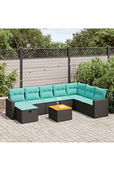 vidaxl Set mobilier de gradina cu perne, 9 piese, negru, poliratan