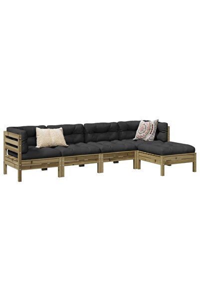 vidaxl Set mobilier de gradina cu perne, 5 piese, lemn de pin tratat