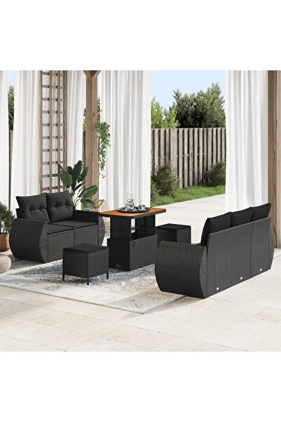 vidaxl Set de canapele pentru gradina 8 pcs Negru poliratan