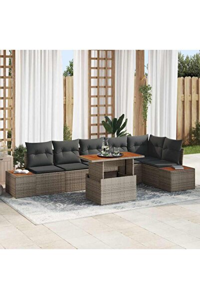 vidaxl Set de canapele pentru gradina 7 pcs Gri Rattan poli