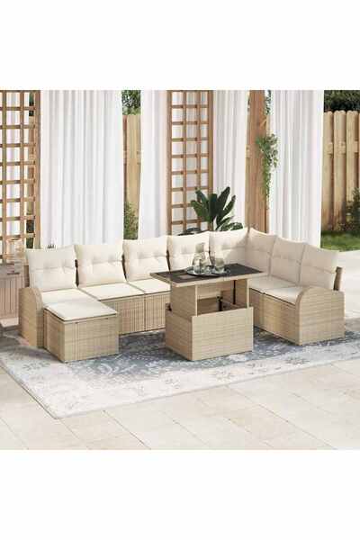 vidaxl Set de canapele pentru gradina 9 pcs Bej Rattan poli