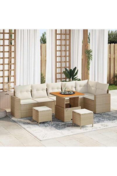 vidaxl Set de canapele pentru gradina 9 pcs Bej poliratan