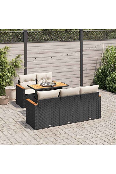 vidaxl Set mobilier gradina perne 6 piese negru poliratan/lemn acacia