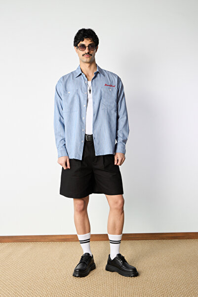 Mesfeno Oversize Shirt with Pocket and Embroidery Detail