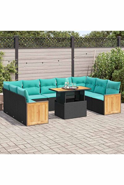 vidaxl Set canapele de gradina cu perne, 10 piese, negru, poliratan