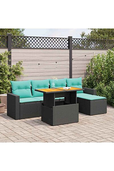 vidaxl Set mobilier de gradina cu perne, 6 piese, negru, poliratan