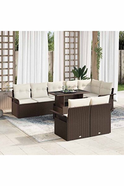 vidaxl Set de canapele pentru gradina cu perna 9 pcs Maro Rattan poli