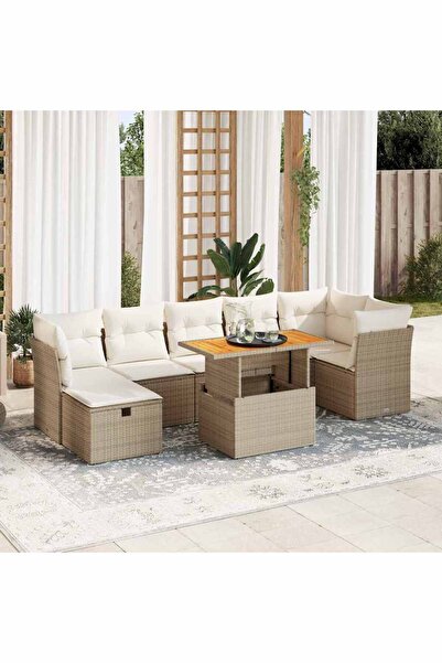 vidaxl Set canapele gradina cu perne 8 piese bej poliratan/lemn acacia