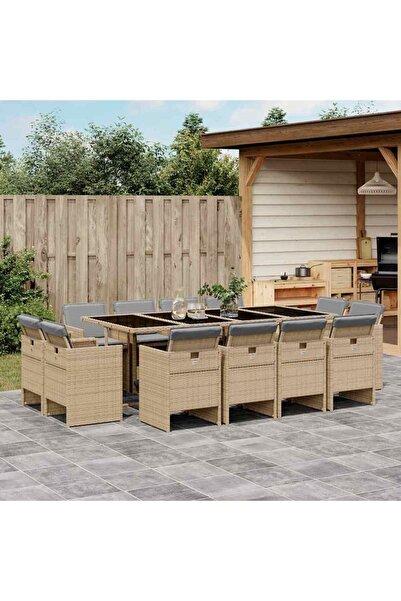 vidaxl Set mobilier gradina cu perne, 13 piese, bej combinat poliratan