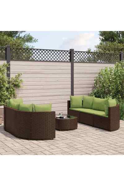 vidaxl Set canapele de gradina cu perne, 7 piese, maro, poliratan