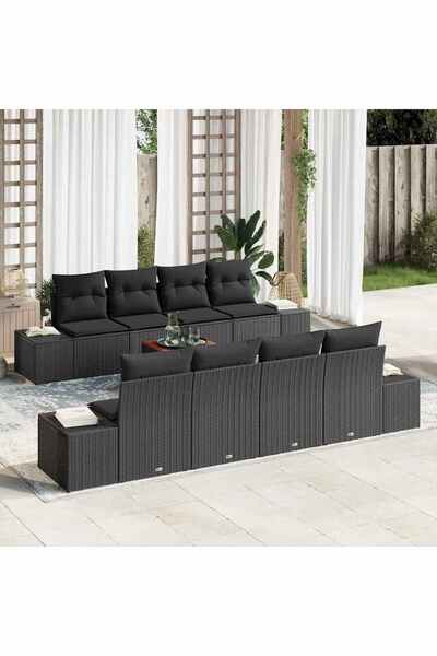 vidaxl Set de canapele pentru gradina 9 pcs Negru poliratan