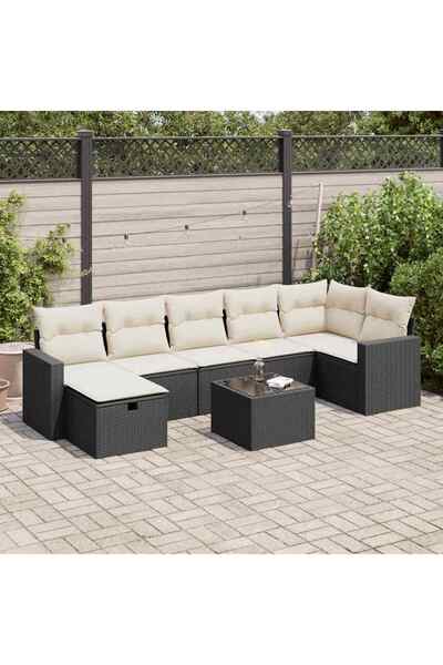 vidaxl Set mobilier de gradina cu perne, 8 piese, negru, poliratan