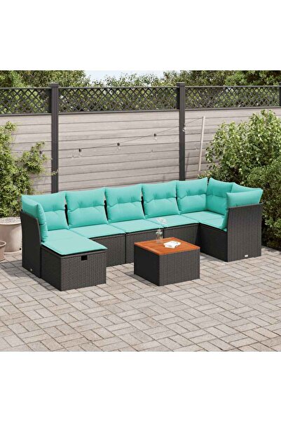 vidaxl Set mobilier de gradina cu perne, 8 piese, negru, poliratan