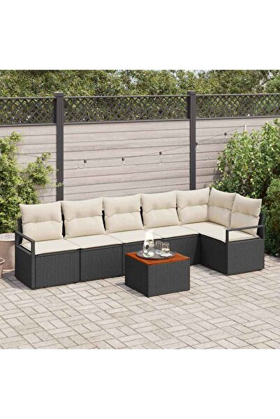 vidaxl Set de canapele pentru gradina cu perna 7 pcs Negru poliratan