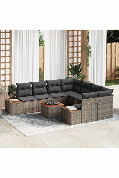 vidaxl Set de canapele pentru gradina 9 pcs Gri Rattan poli