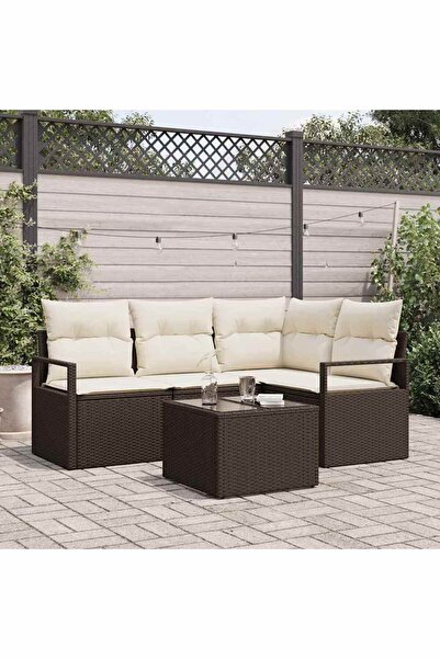 vidaxl Set de canapea 5 pcs Maro poliratan