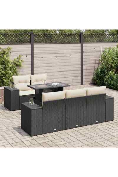 vidaxl Set mobilier de gradina cu perne, 6 piese, negru, poliratan