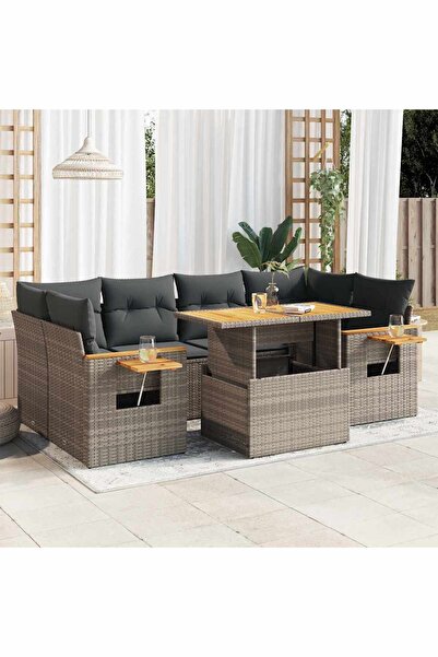 vidaxl Set canapele gradina cu perne 7 piese gri poliratan/lemn acacia