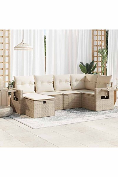 vidaxl Set canapele de gradina cu perne, 6 piese, bej, poliratan