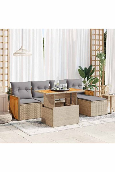 vidaxl Set canapele gradina cu perne 6 piese bej poliratan/lemn acacia
