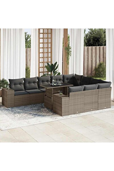 vidaxl Set canapele de gradina cu perne, 11 piese, gri, poliratan