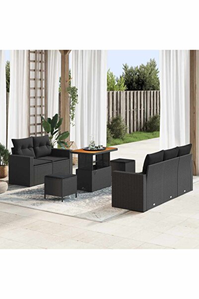 vidaxl Set de canapele pentru gradina cu perna 8 pcs Negru poliratan
