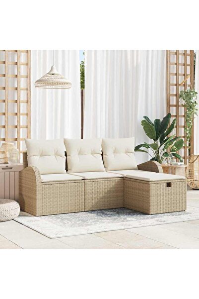 vidaxl Set de canapele pentru gradina cu perna 4 pcs Bej Rattan poli