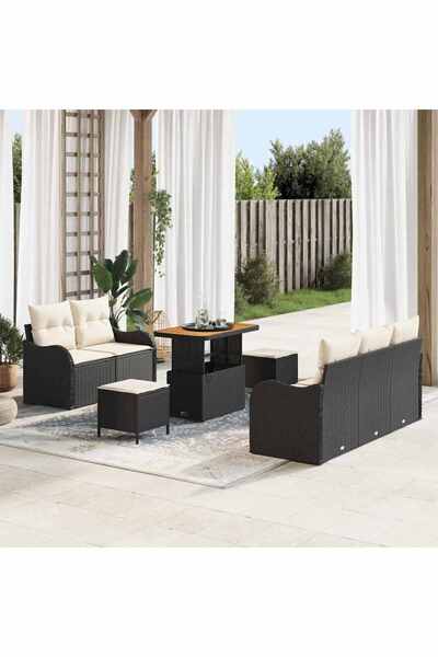 vidaxl Set de canapele pentru gradina cu perna 8 pcs Negru poliratan