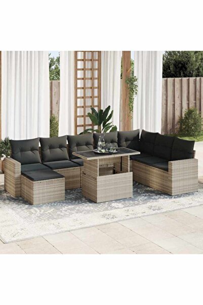 vidaxl Set canapele de gradina cu perne, 9 piese gri deschis poliratan
