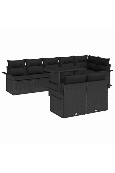 vidaxl Set de canapele pentru gradina cu perna 9 pcs Negru Rattan poli