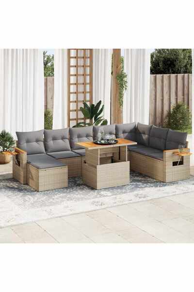 vidaxl Set canapele gradina cu perne 9 piese bej poliratan/lemn acacia
