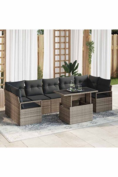 vidaxl Set de canapele pentru gradina 8 pcs Gri Rattan poli