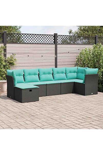 vidaxl Set canapele de gradina cu perne, 7 piese, negru, poliratan