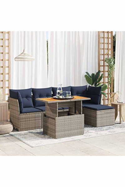 vidaxl Set mobilier gradina cu perne, 6 piese, gri, poliratan