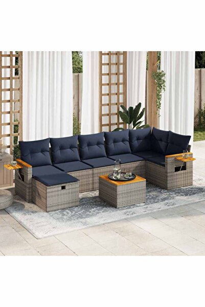 vidaxl Set canapele de gradina cu perne, 8 piese, gri, poliratan