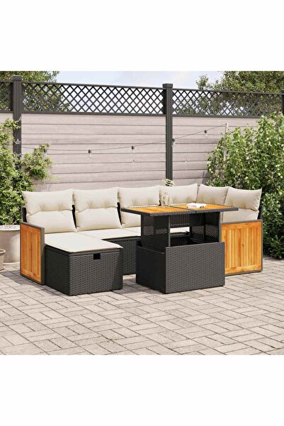 vidaxl Set mobilier de gradina cu perne, 8 piese, negru, poliratan