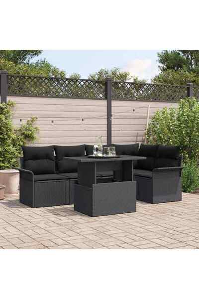 vidaxl Set de canapele pentru gradina cu perna 6 pcs Negru poliratan