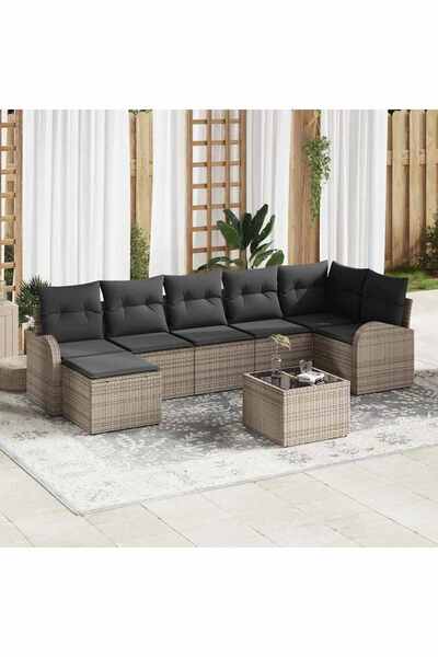 vidaxl Set de canapele pentru gradina cu perna 8 pcs Gri Rattan poli