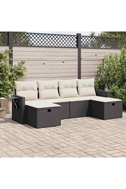 vidaxl Set mobilier de gradina cu perne, 6 piese, negru, poliratan
