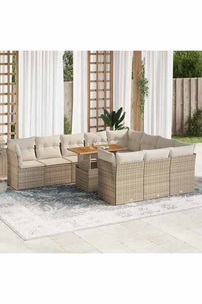 vidaxl Set canapele de gradina cu perne, 11 piese, bej, poliratan