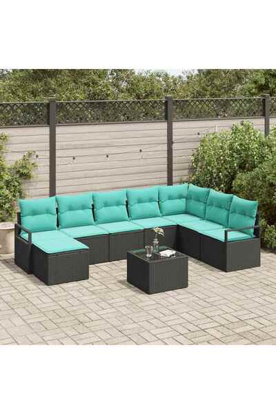 vidaxl Set de canapea cu perna 9 pcs Negru poliratan